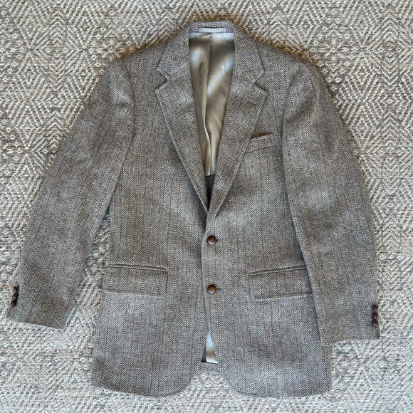 Vintage Harris Tweed Sport Coat Mens‎ Brown Herringbone Blazer Size L Academia